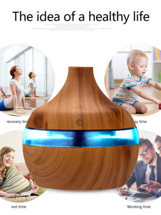 Купить 300ML USB Electric Air Humidifier Ultrasonic Essential Oil Aroma Diffuser Wood Color with 7 LED Lights for Car Home Office