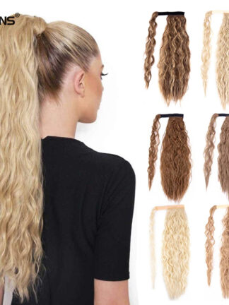 Купить Accessories Ombre Brown Blonde Long Corn Wavy Ponytail Synthetic Hair Piece Wrap Around Ponytail Extension Clip-On Hair Pony Tail Clip In Co