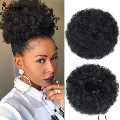 Купить Accessories 8Inch Afro Puff Drawstring Ponytail Synthetic Buns For Black Woman Claw Clip Ponytail Hair Extension Kinky Puff Hair Bun Costume