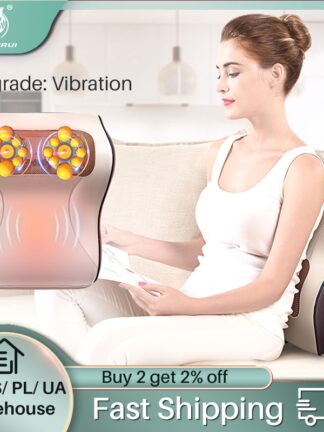 Купить Jinkairui Big Vibration Kneading Massage Pillow 3 in 1 Neck Shoulder Massage port Back Heat Relieve Pain Best Gift Dropship
