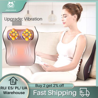 Купить Jinkairui Big Vibration Kneading Massage Pillow 3 in 1 Neck Shoulder Massage port Back Heat Relieve Pain Best Gift Dropship