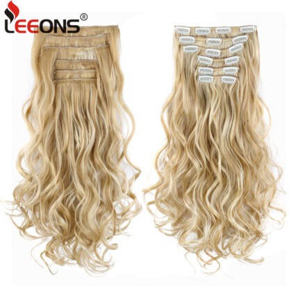 Купить Accessories 22 Inch High Temperature Fiber Curly Synthetic 16 Clips In Hair Extensions For Women Hairpieces Ombre Brown Hair pieces Costume