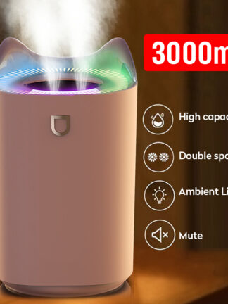 Купить 3L Air Humidifier Essential Oil Aroma Diffuser Double Nozzle With Coloful LED Light Ultrasonic Humidifiers Aromatherapy Diffuser
