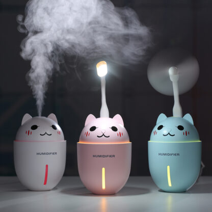 Купить 3 in 1 320ML USB Air Humidifier Ultrasonic Cool-Mist Adorable Pet Mini Aroamtherapy Humidifier With LED Light Mini USB Fan