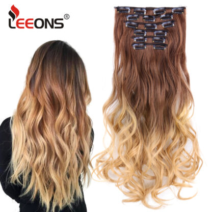 Купить Accessories New Body Wave 16 clips Long Straight Synthetic Hair Extensions Clips in High Temperature Fiber Black Brown Hairpiece Costume