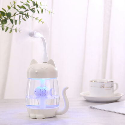 Купить 350ML Cat Air Humidifier With Color LED Light Ultrasonic 3 In 1 Adorable Cat Eat Fish Humidificador USB Aroma Diffuser Fogger