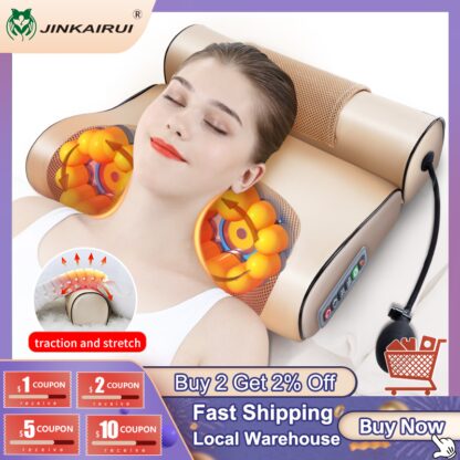 Купить Jinkairui Neck Massage Pillow Electrical Cervical Traction Massager Wormwood Hot Compress Relief Back Shoulder Pain Body Health