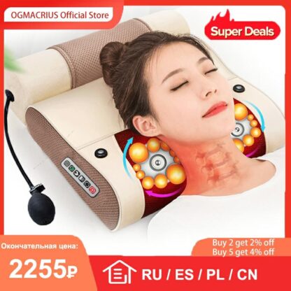 Купить OGAMACRIUS 2 In1Massage Pillow Heat Shiatsu Device Electric Cervical Healthy Body Relaxation Massage For Back Neck Massager