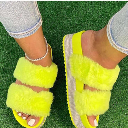 Купить 2021 spring and autumn new plush roman rhinestone two bars outdoor female slippers Mid heel comfortable plus size slippers