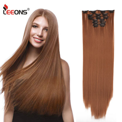 Купить Accessories 16 Clip In Hair Extensions 6Pcs/Set 22&quot Synthetic Hair Hairpiece 140G Straight Clips In False Styling Hair Heat Resistant Co