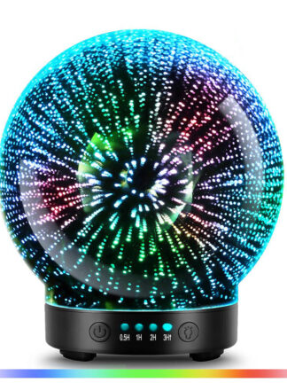 Купить 3D Glass Aroma DiffuserAromatherapy Ultrasonic Essential Oil Version Air HumidifierModes Firework 100ml 7Color Changing Lights