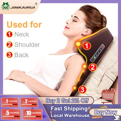 Купить Jinkairui Neck Massager Car Home Cervical Shiatsu Massage Shoulder Back Waist Body Electric Massage Pillow Cushion Relieve Pain