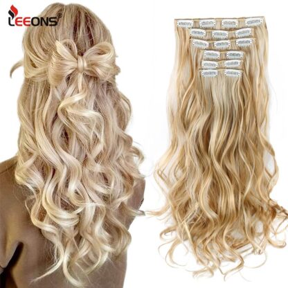 Купить Accessories Long Wavy 16 Clip In Hair Extension Long Curly Natural Black 6 Pcs/Set 16 Clips 22 Inch Synthetic Hair Piece For Woman
