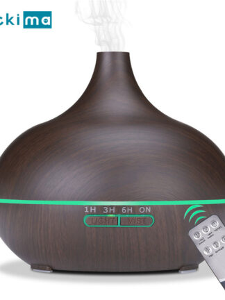 Купить 550ml Aromatherapy Essential Oil Diffuser with Remote Control Wood Grain Ultrasonic Air Humidifier Cool Mister 7 Color LED Light