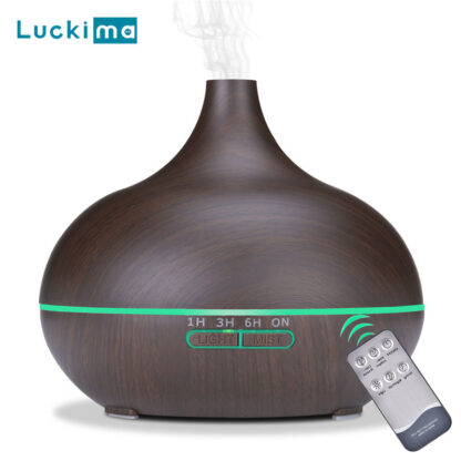 Купить 550ml Aromatherapy Essential Oil Diffuser with Remote Control Wood Grain Ultrasonic Air Humidifier Cool Mister 7 Color LED Light