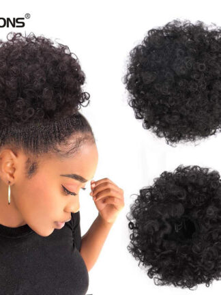 Купить Accessories Cheap Afro Bun Chignon Hairpiece For Black Women Afro Puff Soft Fried Head Elastic Hair Rope Synthetic Ponytail Extension Costum