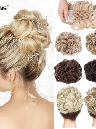 Купить Accessories Cheap Curly Chignon Women Updo Cover Hairpiece Comb Clip In Curly Hair Extension Hair Bun Curly Elastic Band Chignon Costume