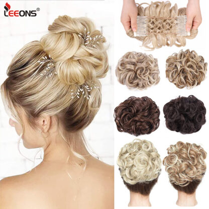 Купить Accessories Cheap Curly Chignon Women Updo Cover Hairpiece Comb Clip In Curly Hair Extension Hair Bun Curly Elastic Band Chignon Costume