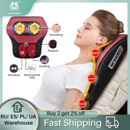 Купить Jinkairui Shoulder Cervical Electric Massage Pillow Double Vibration Neck Waist Back Multi-functional Lumbar Cushion Best Gift