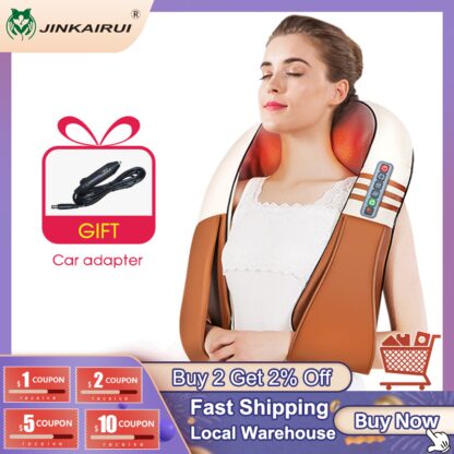 Купить (with Gift Box) JinKaiRui U Shape Electrical Shiatsu Back Neck Shoulder Body Massager Infrared Heated Kneading Car/Home Massage