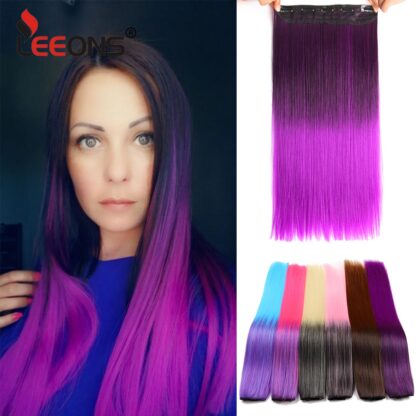 Купить Accessories Synthetic 5 clips in Hair Extensions long Straight 22Inch Ombre Black Brown Clip in False Hairpieces For Women 26 Colors Costum