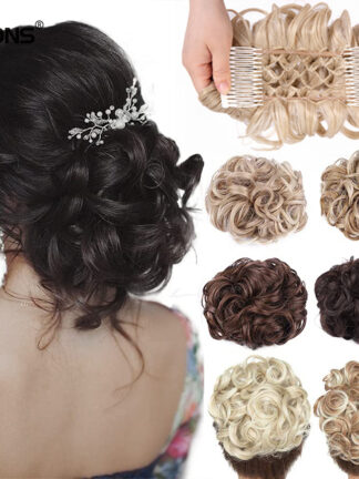 Купить Accessories Messy Curly Synthetic Hair Bun Comb Chignon With Hair Elastic Band Comb Clip In Curly Hair Extension Synthetic Hairpieces Costum