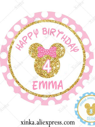 Купить 100 Pink/Bue Mini Cartoon Cip Art Mouse Sticker Baptism abes Box Favor Tags Baby Birthday Decorations Girs Boy Party abe