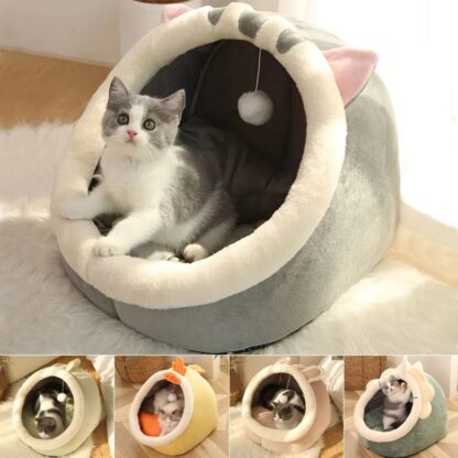 Купить 100% Cotton Sweet Cat Bed House caste Pendant Toy Warm Pet Basket Cozy Kitten ounger Cushion Cat House Tent Sma Dog Mat Bag