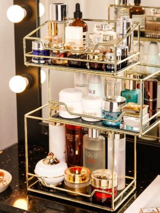 Купить Nordic Fashion Rotating Cosmetic Desktop Storage Box Transparent Makeup Storage Shef 2 Tiers Tray Dressing Tabe Finishing Rack