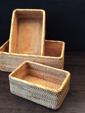 Купить Hand-woven Rattan Basket Storage Box Baskets For Organizing Vegetabe Fruit Storage Box Organizer Cestas De Amacenamiento De