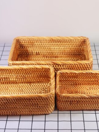 Купить Rectanguar Hand-woven Basket Rattan Candy Storage Picnic Tray Food Bread Dish Mutipurpose Drying Food Storage Dustpan