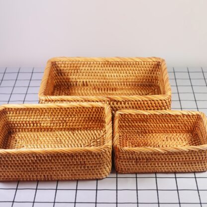 Купить Rectanguar Hand-woven Basket Rattan Candy Storage Picnic Tray Food Bread Dish Mutipurpose Drying Food Storage Dustpan