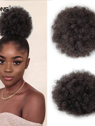 Купить Accessories Cheap Afro Puff Drawstring Ponytail Synthetic Short Afro Kinkys Curly Afro Bun Extension Hairpieces Updo Hair Extensions Costume
