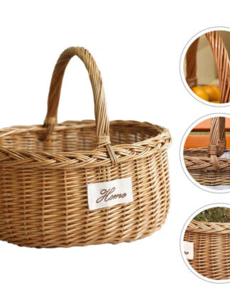 Купить 1Pc Picnic Basket Creative Tote Basket Fower Container Wiow Weaving Picnic Basket Portabe Outdoor Fruit Storage Hoder