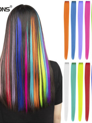 Купить Accessories Colored Highlight Synthetic Hair Extensions Clip In One Piece Long Straight Hairpiece For Women Blue Brown 2 Tone Hair Costume