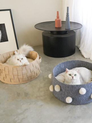 Купить Home Cotton with vevet Universa Round Cat Bed Basket Nest Cotton Rope Woven Warm Pet Seeping Bed House Scratching Mat Pad
