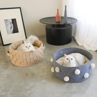 Купить Home Cotton with vevet Universa Round Cat Bed Basket Nest Cotton Rope Woven Warm Pet Seeping Bed House Scratching Mat Pad