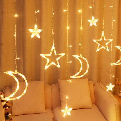 Купить Twinke Star/Moon Fairy ight Garand 12 ed Curtain String ights for Bedroom Ramadan Birthday Christmas Indoor Decorations