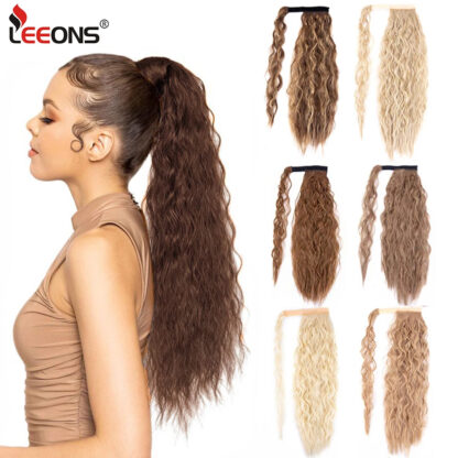 Купить Accessories 22Inch Long Corn Wave Ponytail Extension Synthetic Wrap Around Ponytail Hairpiece For Women Ombre Brown Black Pony Tail Costume