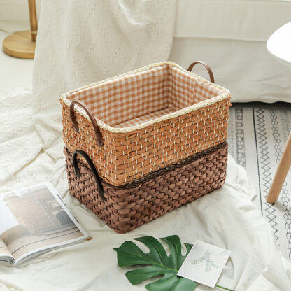 Купить Handmade Woven Storage Basket Wicker aundry Baskets with Handes Fruit Debris Corn Husk Weaving Desktop Storage Organizer