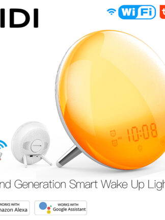 Купить WiFi Smart Wake Up ight Workday Cock Sunrise/Sunset Simuation 4 Aarms Works with Aexa Googe Home Tuya App Remote Contro