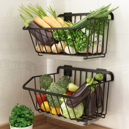 Купить Stainess Stee Kitchen No Driing Wa Hanging Storage Basket Spice Rack Fruit Vegetabes Drain Organizer Dish Drying Shef