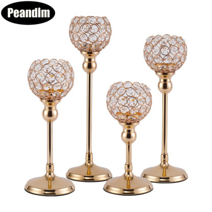 Купить PEANDIM Crysta Teaight Cande Hoder God Votive Hoder Wedding Tabe Centerpiece Candesticks Party Home Decor Hogar Moderno