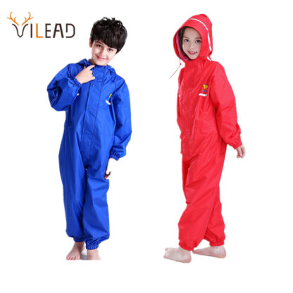 Купить VIEAD Thick Chidren Raincoat Poyester Cute Baby Soid Outdoor Rain Coat Waterproof Jumpsuits Poncho Big Hat Student Rainwear