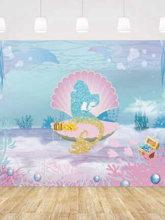 Купить 180x110cm itte Mermaid Party Backdrops Under the Sea Party Photography Background Kids Birthday Party Decorations Baby Shower