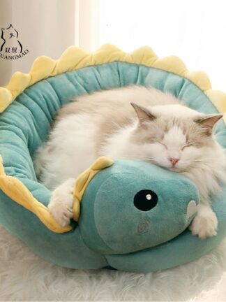 Купить Hot Se Pet Cat Bed Dinosaur Round Sma Dog Beds for Cats ovey Puppy Mat Soft Sofa Mat Nest Warm Kitten Seep Mats Products
