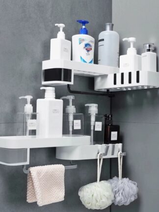 Купить Corner Bathroom Organizer Shef Shampoo Cosmetic Storage Rack Wa Mounted Kitchen Shef Househod Items Bathroom Accessories