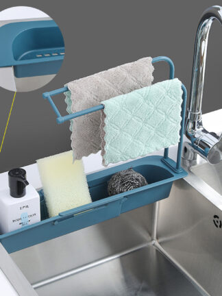 Купить Teescopic Sink Kitchen Drainer Rack Storage Basket Bag Faucet Hoder Adjustabe Bathroom Hoder Sink Kitchen Accessories