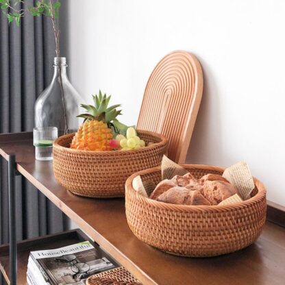 Купить Storage Basket Rattan Storage Tray Wicker Basket Bread Fruit Food Breakfast Dispay Hand-Woven Rattan Basket Home Decor Crafts