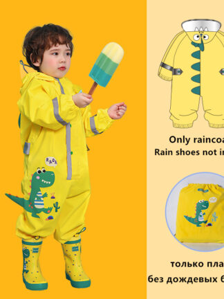 Купить Fashion Cartoon 3D Dinosaur Waterproof Kids Boys Jumpsuit Raincoat Hooded Girs One-Piece Cartoon Hooded Chidren Raincoat Suit